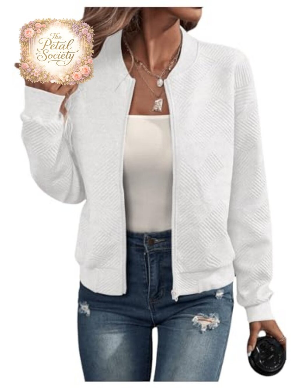 Women's Zip Up Bomber Jacket Casual Lightweight Fall Coat Long Sleeve